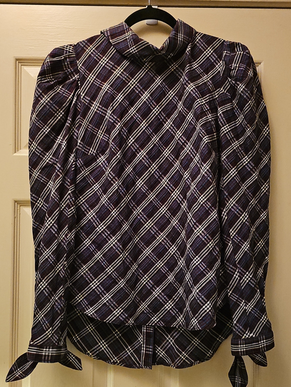 Veronica Beard Navy, Purple & White Plaid Button Down Top